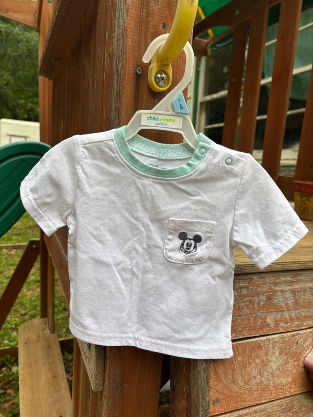 Disney White Short-Sleeve Tee with Mint Trim and Mouse Pocket